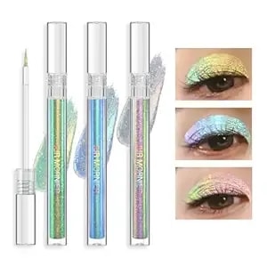 Multichrome Liquid Eyeshadow Set,3 Colors Multi-Dimensional Eye Liner Makeup,High Pigment Waterproof Metallic Eye Shadow,Ultre Fine Tip Glitter Eyeshadow (107+108+109)