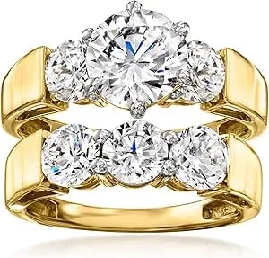 Ross-Simons 4.00 Ct. T.W. Cz Jewelry Set: 2 Rings In 18kt Gold Over Sterling