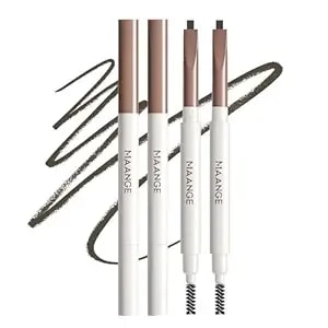 2pcs Maange Eyebrow Pencil, 3d Retractable Definer Dual-Sided Brow Brush, Long-Lasting Smudge-Proof Eye Brow Pen Makeup, Fine Tip, Fills In Sparse Areas And Gaps, Tan-b204
