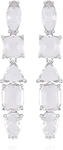 Guess Silvertone Pave Glass Stone Statement Linear Drop Earrings