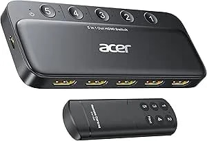 Acer HDMI Switch 5 In 1 Out [4K@60Hz, HDMI 2.0, HDCP 2.3, HDR] Switcher With Remote, Supports DTS, Dolby, Work For PS5/Xbox/Switch/Roku/TV Stick/Projector