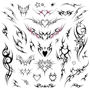 Edgy y2k Temporary Tattoos - Cybersigilism Tramp Stamps - Realistic Waterproof Fake Tats - Festival, Bachelorette, Halloween, Birthday Favors, Accessories