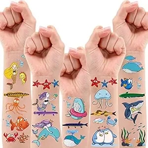 200 Pcs Ocean Theme Temporary Tattoos For Kids, Beach Pool Under Sea Decorations Birthday Party Supplies Favors, Fake Tattoos Stickers With Mermaid Shark Tropical Fish Whale For Boys And Girls