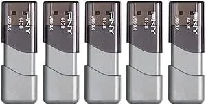 Pny 64gb Turbo Attaché 3 Usb 3.0 Flash Drive, Silver (Pack Of 5)