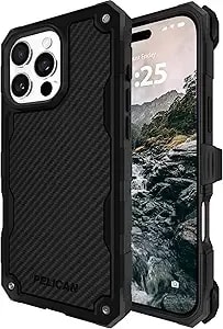 Pelican Shield Iphone 16 Pro Case [Compatible With Magsafe] Rugged Phone Case W/ 21ft Military-Grade Drop Protection - Heavy Duty Phone Cover W/Belt Clip Holster For Iphone 16 Pro - Carbon