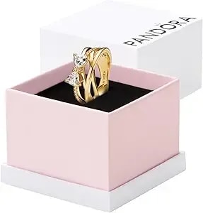 Pandora-Sparkling Bow & Crossover Band Ring-Gold Plated-Size 48-With Gift Box