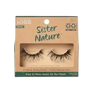 Kiss Sister Nature False Eyelashes, 'Dawn', 12 Mm, 100% Natural Hair, Recyclable Paper Box, Printed With Soy Ink, Cruelty Free, Vegan, Includes 1 Pair Of Reusable Strip Lashes