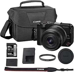 Canon Eos r50 V Aps-C Mirrorless Interchangeable Lens Hybrid Camera With Rf-S 14-30mm F/4-6.3 Is Stm Pz Lens Bundle And 64gb Memory Card + Uv Filter + Camera Bag (5 Items)