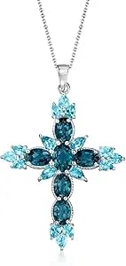 Ross-Simons 7.10 Ct. T.W. London And Swiss Blue Topaz Cross Pendant Necklace In Sterling Silver. 18 Inches