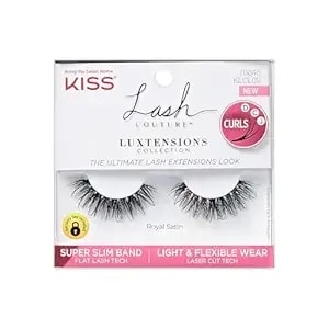 Kiss Lash Couture Luxtensions Collection False Eyelashes, Flat Lash Technology, Super Slim Lash Band, Real Lash Extension Fibers, Reusable, Style ‘Royal Satin’, 10mm,1 Pair Strip Lashes