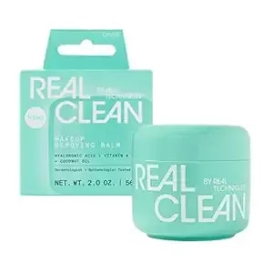 Real Techniques Real Clean Face Erase Makeup Removing Balm, Hydrating Makeup Cleansing Balm, Remove Stubborn Makeup, Hyaluronic Acid Moisturizes & Vitamin A Helps Exfoliate, 2 Fl. Oz Jar