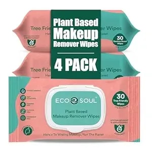 Eco Soul Plant-Based Makeup Remover Wipes (30 Count, Pack Of 4) - Alcohol & Paraben-Free Ph Balanced Face Cleansing Wipes - Hypoallergenic - Dermatologist Tested With Zero Residue Finish