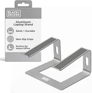 Black+Decker Laptop Stand For Computer Desk, Ergonomic Laptop Stand For Desk, Lap Top Riser Compatible With Macbook Notebook, Lap Top Holder, Durable Aluminum Computer Riser Accessories, Silver