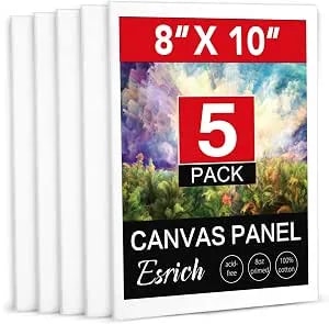 Esrich Canvas Boards For Painting, 5 Pack Canvases For Painting 8x10 Cotton Primed Acid Free Blank Canvas Panels For Oil Paint, Watercolor, Acrylic Paint, Gouache And Tempera.