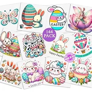 Easter Tattoos For Kids, 144 Individually Wrapped Non-Toxic Temporary Tattoos, Perfect Party Favors, And Goodie Bag Fillers, 12 Assorted Designs - Made In Usa (Easter)