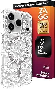 Zagg Milan Snap Case For Iphone 17 Pro - White Boho Blossom, Graphene Strengthened Phone Case With Drop Protection (13ft/4m), Textured Edges & Sparkle Design, Magsafe Charging Compatible