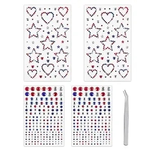 Doneace 4th Of July Star Face Gems, Patriotic Self Adhesive Face Jewels For Women, Gem Stickers Face Rhinestones, Star Rhinestone Stickers Independence Day Accessories For Face, Body, Hair 4pcs