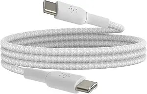 Belkin Boostcharge Braided Usb-C To Usb-C Cable (1m/3.3ft) For Iphone 16, Iphone 16 Pro, Iphone 16 Pro Max, Galaxy s25, s24, Galaxy Note, Pixel 9 & 8, Ipad Pro, Nintendo Switch 2 & More - White