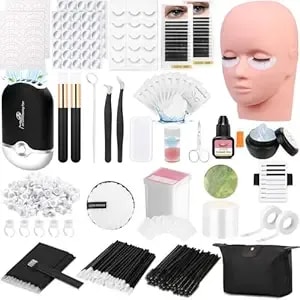 Lashes Kit For Eyelash Extension Beginner Lash Tech Starter Kit With Eye Lash Mannequin Head, Professional Eyelash Extension Kit With Lash Fan, Extension Glue And Eyelash Remover For Practice Training
