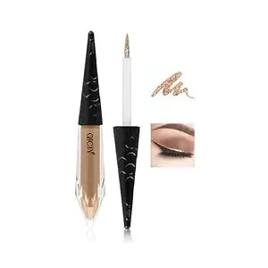 2-In-1 Liquid Glitter Eyeliner & Shimmer Eyeshadow, Waterproof Metallic Eye Makeup With Flexible Brush Tip, Easy To Color, High Pigment Long Lasting Sparkle All-Day (Champagne Gold)