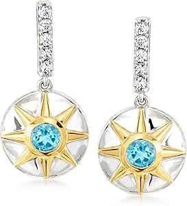 Ross-Simons 1.20 Ct. T.W. White And Swiss Blue Topaz Drop Earrings In Sterling Silver And 18kt Gold Over Sterling