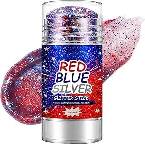 4th Of July Glitter Stick, 2026 New Patriotic Hair Face Body Glitter Stick For Independence Memorial Day, Red White And Blue Body Glitter Stick Fourth Of July Accessories Outfits For Women (A*1 Pcs)