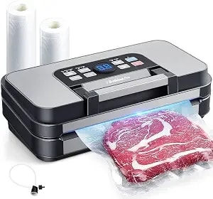 95kpa Precision Pro Vacuum Sealer, With Double Heat Seal & Dual-Pump For Dry/Moist Food, 2x Strength, Food Vacuum Sealer Machine With Easy-Lock Handle, Built-In Cutter & Bag Storage, Stainless Steel