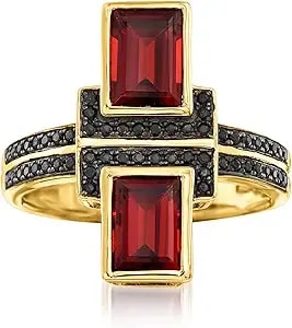 Ross-Simons 2.40 Ct. T.W. Garnet And .10 Ct. T.W. Black Spinel Ring In 18kt Gold Over Sterling