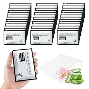 Individual Makeup Remover Wipes Bulk - Pack Of 50,Black Individually Wrapped Face Cleansing Wipes Travel Size For Mascara,Lipstick,Skin Care,Hotel Toiletries