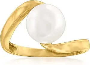 Ross-Simons Italian 9-9.5mm Cultured Pearl Twisted Ring In 18kt Gold Over Sterling