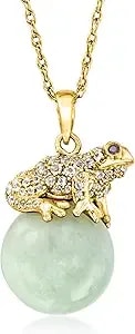 Ross-Simons Jade And .70 Ct. T.W. White Topaz Frog Pendant Necklace With Sapphires In 18kt Gold Over Sterling. 18 Inches