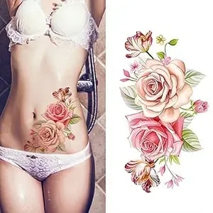 Large Peony Flower Body Art Temporary Tattoos Fake Tattoo Sticker 3d Temp Realistic Long Lasting Temporary Tattoos Arm Neck For Women Teens Girls (Peony Flower)