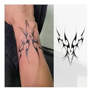 Cyber Sigil y2k Temporary Tattoo For Men – Cyberpunk Tribal Hand Tattoo, Edgy Blackwork Semi-Permanent Tattoo, Waterproof Long-Lasting Body Art For Hand, Arm & Back