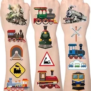 Train Temporary Tattoos Stickers - 200+ Train Birthday Party Decorations Vintage Trains Fake Tattoos Gifts For Boys Transportation Railroad Party Supplies For Kids Favors Prizes