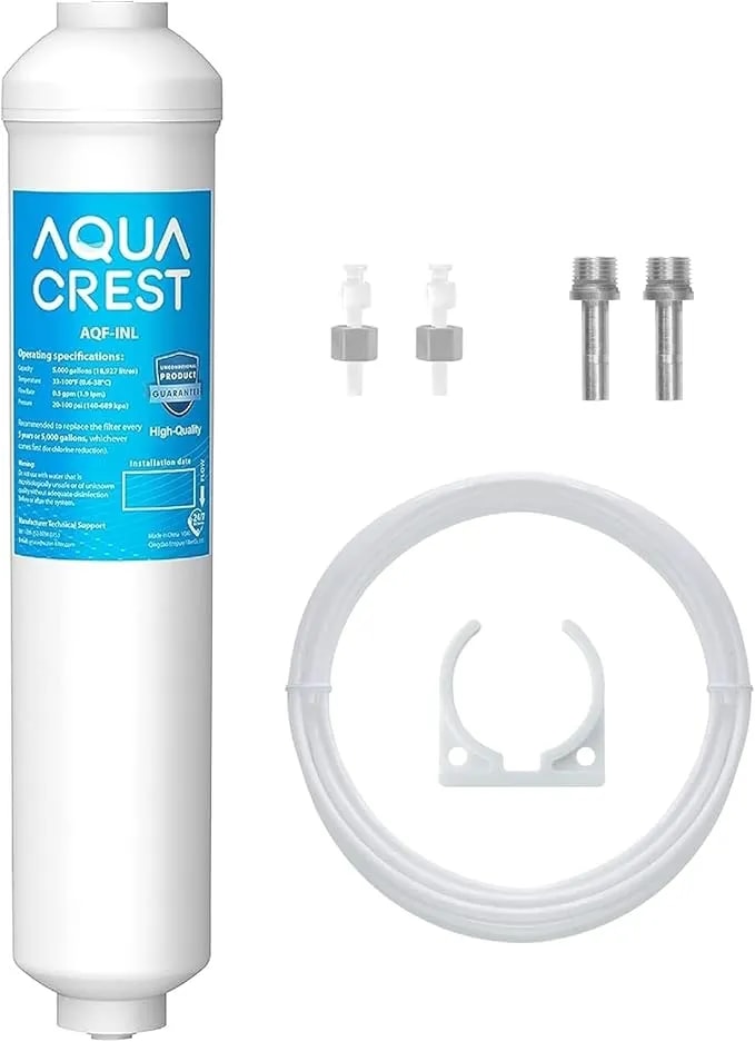 Aqua Crest Inl 5 Years Inline Water Filter For Ice Maker And Refrigerator - Reduces Chlorine, Taste& Odor, 1/4-Inch Direct Connect Fittings, Refrigerator, Rv, Inline Refrigerator Water Filter