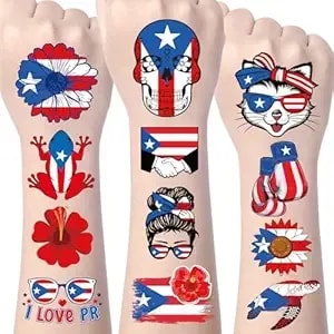 Puerto Rico Tattoo Stickers - 200+ Puerto Rico Party Decorations, Pr Puerto Rican Flag Temporary Tattoos Party Favors Supplies, Puerto Rican Prizes Rewards Gifts Adults