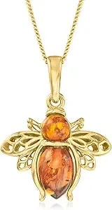 Ross-Simons Amber Bumblebee Pendant Necklace In 18kt Gold Over Sterling