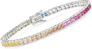Ross-Simons 8.70 Ct. T.W. Simulated Multicolored Sapphire Tennis Bracelet In Sterling Silver