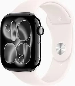 Apple Watch Series 11 [GPS + Cellular, 46mm] Jet Black Aluminum Case With Light Blush Sport Band, M/L (Renewed)