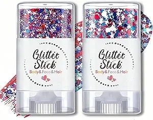 4th Of July Glitter Stick (2pcs), Red White And Blue Glitter Stick, Waterproof Patriotic Glitter Sticks, Patriotic Makeup Usa Flag Accessory For Independence Day, Fourth Of July Decorations