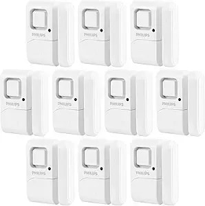 Philips Personal Security Window And Door Alarm, 10 Pack, Diy Protection, Burglar Alert, Wireless, Chime/Alarm, Easy Installation, Ideal For Home, Garage, Apartment, Rv And More, jdt3693w/37