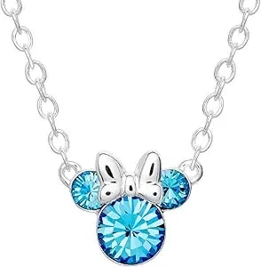 Disney Minnie Mouse Crystal Birthstone Jewelry, Birth Month Pendant Necklace, Silver Plated