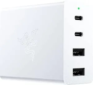 Razer USB-C 130W Gan Charger: 4 Ports - Super Fast Charging For Laptops, Macbook, Ipad, Iphone, Samsung Galaxy - Charge Multiple Devices - Compact & Travel Ready - International Plugs Included - White