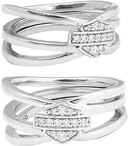Harley-Davidson Women'S Twisted Bling Bar & Shield Ring, Silver Finish hdr0469