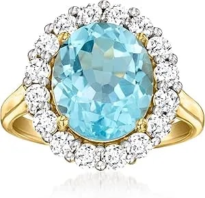 Ross-Simons 5.00 Carat Sky Blue Topaz Ring With 1.00 Ct. T.W. Lab-Grown Diamonds In 18kt Gold Over Sterling