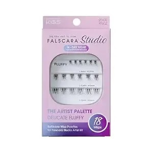 Falscara Studio Lash Extension Kit, Individual Lash Palette, 18 Stackable Lash Clusters, ‘Delicate Fluffy’ False Eyelashes, Light Volume, Length 8mm–12mm, Band Size 2mm-6mm