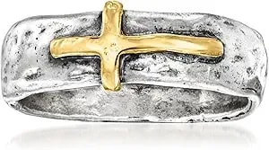 Ross-Simons Sterling Silver And 14kt Yellow Gold Sideways Cross Ring