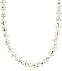 Ross-Simons 5-7.5mm Cultured Pearl Trio Vine Necklace In 18kt Gold Over Sterling