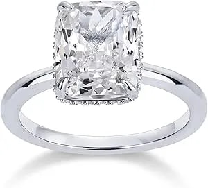 Pavoi 14k Gold Plated 3.5ct Square Radiant Cubic Zirconia Engagement And Promise Ring For Women - Hidden Halo Ring