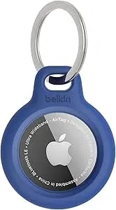 Belkin Apple Airtag Secure Holder With Key Ring - Durable, Scratch-Resistant Case With Open Face & Raised Edges - Protective Airtag Keychain Holder Accessory For Keys, Pets, Luggage, & More - Blue